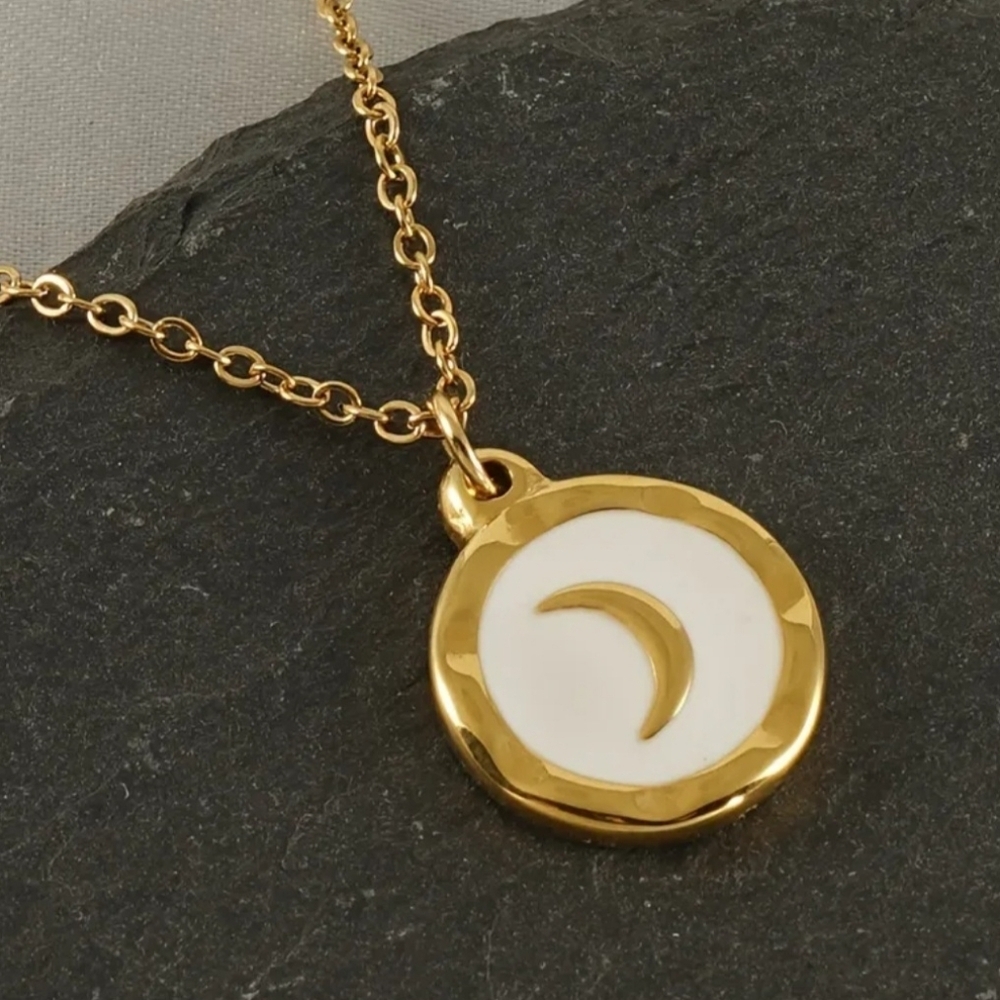 NEW! Minimalist Crescent Moon Necklace - Gold Color & Enamel - Picture 7 of 12